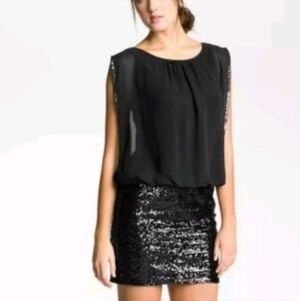 Aidan by Aidan Mattox Blousson Black Sequin Dress